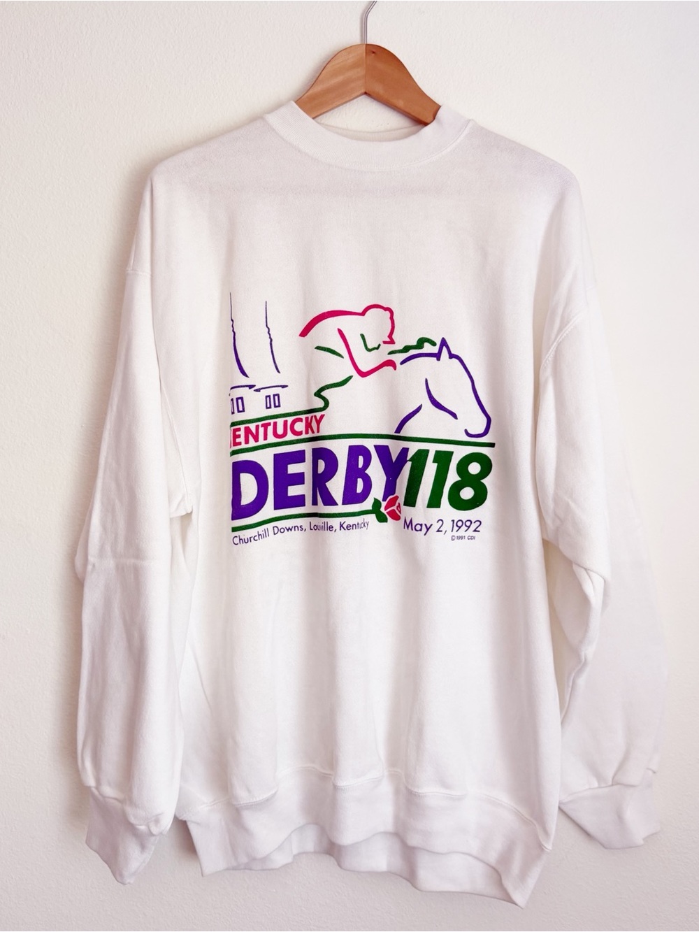 Vtg 1992 Kentucky Derby 118 Sweatshirt NWOT Tultex White Horse Racing Top USA XL